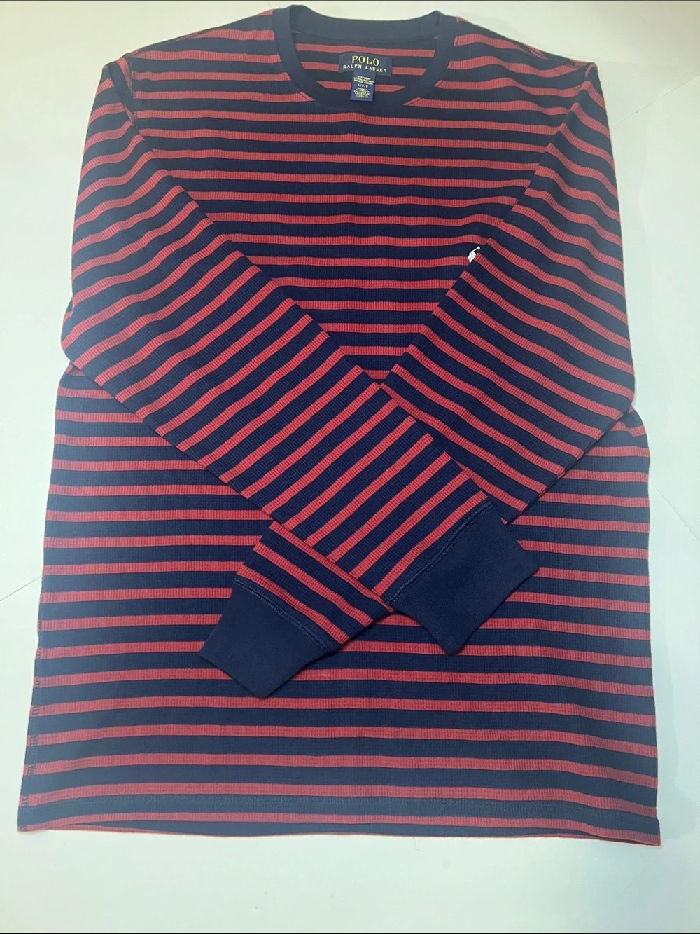 Polo Ralph Lauren Men’s L Red Navy Striped Waffle Knit Sleepwear Thermal Shirt